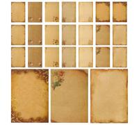 Sewroro Lot de 24 Feuilles de Papier à Lettres Rétro en Kraft Motifs Imprimés, 8 Designs X 3 Pièces, Papier Épais pour Correspondance, Invitation et Rédaction de Lettres Vintage