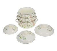 Sewroro Lot de 3 Casseroles Rétro en Émail avec Couvercle, Mini Marmites 16-18-20 CM, Pots Émaillés pour Cuisinière, Polyvalentes pour Mijoter, Bouillir et Cuisson Familiale, Motif Floral