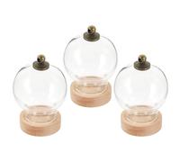 Sewroro Lot de 3 Cloches d'Exposition en Verre Transparent Miniatures avec Socle en Bois Naturel 20 MM Vitrine d'Affichage Décorative pour Plantes Micro-Paysages et Objets Décoratifs