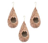 Sewroro Lot de 3 Nids D’Oiseaux Suspendus en Herbe Tissée Naturelle Abris Décoratifs pour Extérieur Cachettes Ventilées et Résistantes Vent Maison D’Oiseaux Suspendue pour Jardin et