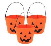 Sewroro Lot de 3 Paquet à Bonbons Citrouille en Feutrine Orange Seaux D’Halloween Portables Poignée Accessoires pour Chasse aux Bonbons et Décoration Festive D’Halloween