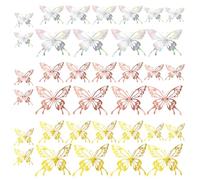 Sewroro Lot de 36 Stickers Muraux en Métal Ajouré 3D Décorations Murales en Forme de Couleurs Or Argenté et Rose Doré pour Salon et Chambre à Coucher