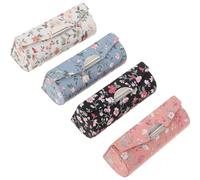 Sewroro Lot de 4 Boîtes à Rouge à Lèvres Brodées en Tissu Motifs Petits Fleurs Noir Blanc Bleu Rose Organisateur Compact pour Cosmétiques Étui Pratique pour Rangement et Présentation à