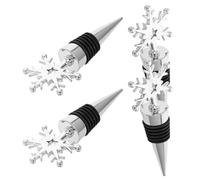 Sewroro Lot de 4 Bouchons de Bouteille de Vin en Acier Inoxydable Forme Flocon Bouchons Décoratifs Argentés pour Bouteilles de Vin et Cocktails Étanchéité Prolongée pour