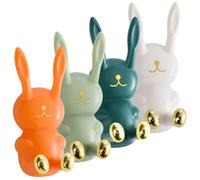 Sewroro Lot de 4 Crochets Muraux Décoratifs en ABS de Lapin 4 Couleurs Assorties Multifonctionnels pour Manteaux Chapeaux et Clés sans Perçage pour Chambre D’Garçon et Filles et