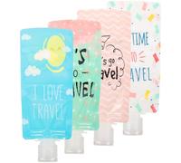 Sewroro Lot de 4 Paquet Distributeurs de Lotion 100 Ml Souples et Étanches en Matériau Alimentaire avec Couvercle Hermétique Pliables et Réutilisables pour Voyage et Rangement
