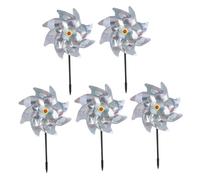 Sewroro Lot de 5 Moulins à Vent Réfléchissants Argentés à Paillettes, Dispositif Anti-Oiseaux 8 Branches pour Jardin, Verger et Terrasse, Outil de Bannissement des Animaux par Effet