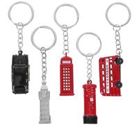 Sewroro Lot de 5 Porte-Clés Souvenirs Londres en Métal - Bus Rouge Cabine Téléphonique Boîte aux Lettres Taxi Britannique Big Ben Argenté - Accessoires Voyage et Collection
