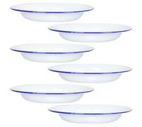 Sewroro Lot de 6 Assiettes Plates Émaillées Vintage 14 CM Assiettes Rondes à Rebord en Émail Vaisselle Multifonction pour Fruits Salades et Repas en Plein Air Plats de Service
