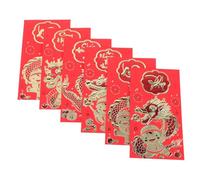 Sewroro Lot de 6 Enveloppes Rouges du Nouvel An Chinoises Motif Année du Dragon Grand Format Vn930 Papier Traditionnel sans Odeur Pochettes pour Argenté Liquide Célébrations