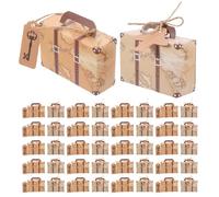 Sewroro Lot de 60 Boîtes Présents Valise Vintage en Papier Kraft, Motif Carte du Monde, avec Étiquettes et Ficelle, pour Fêtes