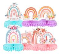 Sewroro Lot de 7 Boules Décoratives en Nid d'abeille Arc-en-Ciel Centre de Table Bohème Coloré pour Fête d'anniversaire Accessoires de Décoration de Table Festifs et Créatifs