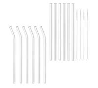 Sewroro Pailles en Verre Réutilisables 16 Pcs - 6 Droites 6 Courbées, Verre Borosilicate Transparent, 4 Brosses de Nettoyage, Compatibles Boissons Froides et Chaudes, Écologiques pour