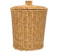 Sewroro Panier de Rangement Tissé en Imitation Rotin avec Couvercle Corbeille Ronde Multifonction pour Salon et Chambre Conteneur Léger et Pratique pour Déchets et Objets Divers