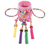 Sewroro Petit Panier Tissé pour Garçon et Filles, Modèle Petit V à Pompons, Style Ethnique à Dos, Panier Décoratif pour Pique-niques et Rangement, Accessoire Ludique pour Sorties en Plein