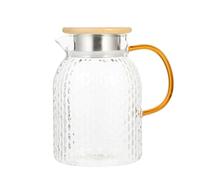 Sewroro Pichet à Eau en Verre Martelé 1,4 L avec Couvercle en Bambou et Acier Inoxydable, Carafe d'Eau Froide sans Odeur, Résistance à la Chaleur pour Usage Domestique et Service de