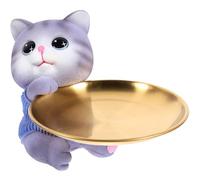 Sewroro Plateau Décoratif en Acier Inoxydable Doré 20 Cm pour Rangement Bijoux, Clés et Cosmétiques, Organisateur Multifonction pour Bureau et Maison, Plateau Vide-Poches Design Chat Gris