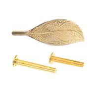 Sewroro Poignée de Tiroir en Laiton Massif Finition Naturelle, Bouton de Meuble Forme Feuille, Style Rustique pour Armoire la Cuisine, Commode et Placard, Poignée de Porte D'armoire