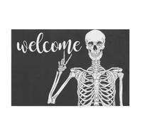 Sewroro Tapis D'entrée Halloween 40x60 Cm Motif Crâne Noir, Paillasson Antidérapant en Polyester Absorbant Cuisine et Intérieur, Coussin de Sol Décoratif pour Porte et Hall