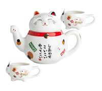 Sewroro Théière Chat Amulette en Céramique Rouge Service à Thé Kung Fu Portable 1 Théière 2 Tasses Filtration Intégrée Maison Bureau et Voyage