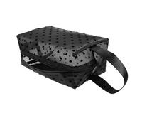 Sewroro Trousse de Maquillage Portable en Nylon Mesh Noire Motif Cœur Transparent Format Petit à Main Organiseur de Cosmétiques pour Femmes pour Voyage et Rangement Facile