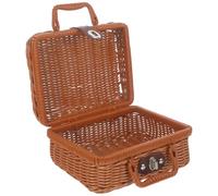 Sewroro Valise Tissée Imitation Rotin Synthétique Boîte de Rangement Rétro 22X16X10 CM Doublure Intérieure Serrure Intégrée Valise Décorative pour Organisation Maison et Mariage