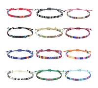 SEWSAW 12 Pièces Bracelet D'Amitié Réglable Tissé Bracelet Bracelet de Plage Bracelet d'Amitié Réglable Style bohème pour Hommes et Femmes Accessoires de Plage et de Festival