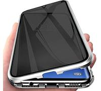 Sewutoyu Anti-Espion Compatible avec Honor 90 Coque, 360 Degrés Métal Bumper Protection Housses Adsorption Magnétique Étui avec Objectif Caméra Arrière Cover,Film Verre Trempé Confidentialité,Argent