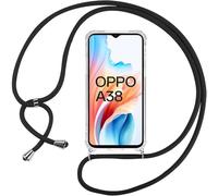 Sewutoyu Coque Collier pour Oppo A38 / Oppo A18, Housse pour Smartphone à Porter au Cou - Étui à bandoulière Cordon - Lanyard Case Protection Complète, Étui en Silicone Transparent, Noir