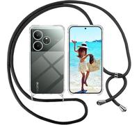Sewutoyu Coque Collier pour Realme GT 6 / Realme GT 6T, Housse pour Smartphone à Porter au Cou - Étui à bandoulière Cordon - Lanyard Case Protection Complète, Étui en Silicone Transparent, Noir