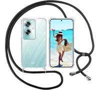 Sewutoyu Coque Compatible pour Oppo A79 5G, Housse pour Smartphone à Porter au Cou - Étui à bandoulière Cordon - Lanyard Case Protection Complète, Étui en Silicone Transparent, Noir