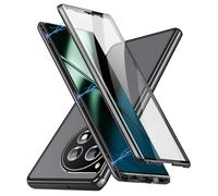 Sewutoyu Coque pour Magnétique Compatible avec OnePlus 12, Housse avec Adsorption Magnétique Métal Bumper Protection,Étui de Protection Complète du Corps,Transparent Verre Trempé Case Cover,Noir