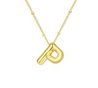 Sewyer Collier délicat avec initiale pour femme - Plaqué or 14 carats - Pendentif de l'alphabet de A à Z - Chaîne de perles - Bijou quotidien, Laiton, Pas de gemme