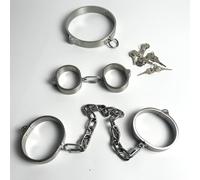 Sex Bondage BDSM Kit Acier Inoxydable Menottes&Collier Chaîne l'est | YILUQIFLY Verrouillable BDSM lourd Couples sclaves femmes hommes restraint handcuffs adulte fetisch Jeu de rôle érotique SUBS