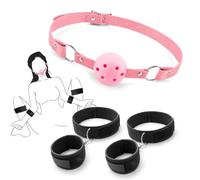 Sex Bondage Wrist & Thigh Cuffs with Ball Gag BDSM Restraints Set, Sex Toys for Women with Adjustable Leg Straps Handcuffs for Couple Beginner SM Game Play (Pink)