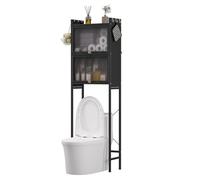 sexaoalx 3-Tier Over Toilet Storage Cabinet with Doors, No Drill Installation, Waterproof, Dustproof, Metal Frame & PVC Doors, Large Capacity Bathroom Organizer, Stable Furniture for Bathroom Noir