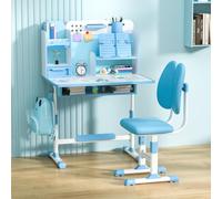 sexaoalx Ensemble bureau et chaise pour enfants, table d'étude réglable en hauteur, bureau d'écriture pour étudiants avec bureau inclinable, lumière LED, porte-gobelet, support à livres et tiroir de