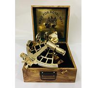 Sextant nautique en laiton poli fait à la main de 22,9 cm avec boîte en bois | Sextant de navigation | Véritable sextant | Vintage Antique Maritime Astrolabe Sextant à collectionner