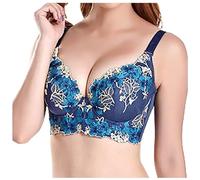 Sexy Adjustable Push Up Bra with Embroidery for Women, Gray, 10(Blue,10)
