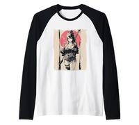 Sexy Anime Girl Japonais Samurai Red Sun Manche Raglan