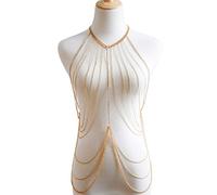 Sexy Chaîne de corps Or Brillant Strass Corps Chaînes Bikini Croix Harnais Ceinture, Retour au début Night Club Multicouches Bikini Ceintures Accessoires pour le corps Bijoux pour femmes et filles