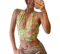 Sexy dos nu Crop Top sans manches Bandage dos nu Haut à enrouler Criss Cross Basic T-shirts Y2K E-Girl Streetwear - - L