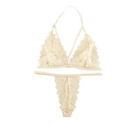 Sexy Femme Ensemble Lingerie Jarretière Nuisette Femmes Mince Creux Dentelle Sexy sans Anneau en Acier sous-Vêtements Taille Basse String Bodystocking Ouvert Lingeries Grande (Beige,M)