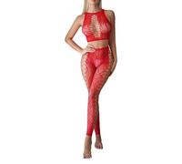 Sexy Femmes Perles Européennes en Dentelle Rouge Porter Des Sous-vêtements De Vacances séduisants Avec Collants Transparents, rouge, taille unique