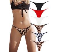 Sexy G String Ficelle pour Femme Coton sans Couture Culotte Tangas sous-Vêtements Lot de 6 Slips (B/W/R/Leopard, X-Large)