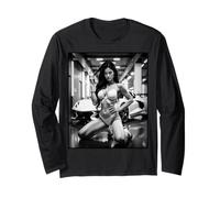 Sexy Girl Graphic Tee - Sexy Latina Bikini Model & Car BW Manche Longue