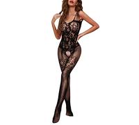 Sexy Lingerie String Femme Coquine Érotique Combinaison Ouverte Entrejambe Body Dentelle Babydoll Une Pièce Teddy Bodysuit Col en V Négligé pour Ensemble Tenue Le Noir