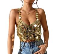 Sexy Nightclub Acrylique Paillettes Paillettes Body Chain pour Femmes Dos Nu Top Body Chain pour Party Rave Outfit Sparkly Bikini Body Bijoux-Or||Taille Unique (Gold One Size)