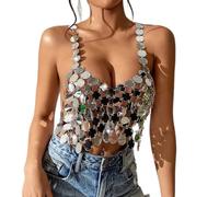 Sexy Nightclub Acrylique Paillettes Paillettes Body Chain pour Femmes Dos Nu Top Body Chain pour Party Rave Outfit Sparkly Bikini Body Bijoux-Or||Taille Unique (Argent Taille Unique)