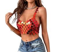 Sexy Nightclub Acrylique Paillettes Paillettes Body Chain pour Femmes Dos Nu Top Body Chain pour Party Rave Outfit Sparkly Bikini Body Bijoux-Or||Taille Unique (Rouge Taille unique)